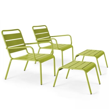 Palavas - Lot de 2 fauteuils relax avec repose-pieds en métal vert