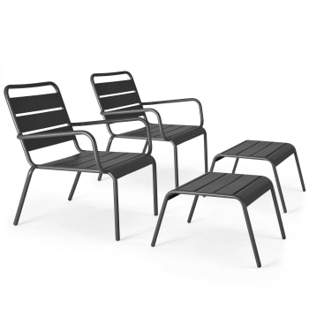 Palavas - Lot de 2 fauteuils relax avec repose-pieds en métal gris