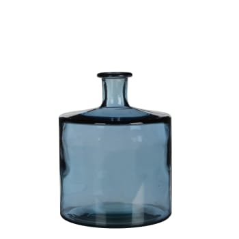 Guan - Vase bouteille en verre recyclé bleu H26