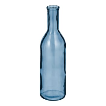 Rioja - Vase bouteille en verre recyclé bleu H50