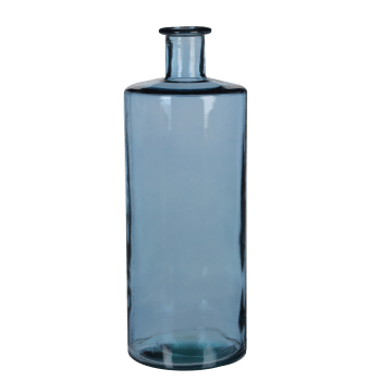 Guan - Vase bouteille en verre recyclé bleu H40