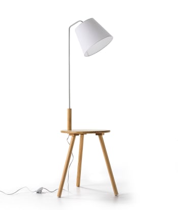 Lámpara de pie tripodal base madera - Lámpara de pie tripodal  madera y pantalla textil blanco