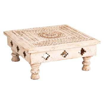 Mesa centro de madera tallada acabado artesanal beige