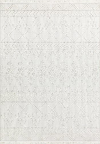 BALI - Tapis Géométrique blanc à franges 120x160