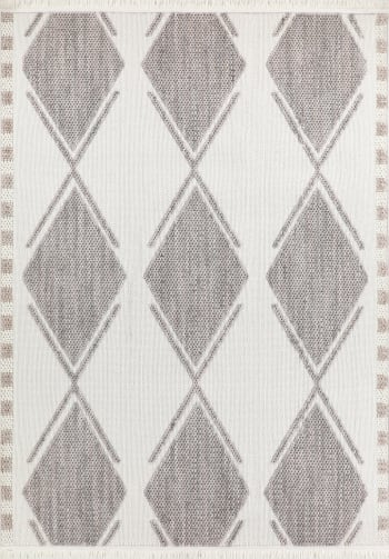 BALI - Tapis crème à franges  motif losange en relief 120x160