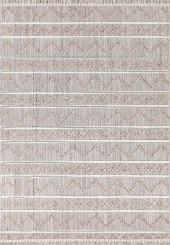 BALI - Tapis à franges  motif en relief beige 160x230