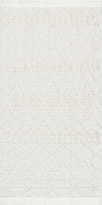 BALI - Tapis Géométrique blanc à franges 80x150