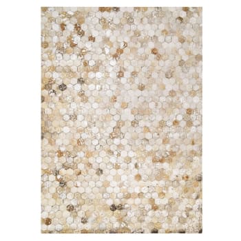 Cuir - Tapis recyclé cuir motifs hexagone argent 160x230