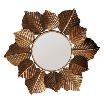 HOJAS - Espejo de hierro en color oro de 60x5x70cm
