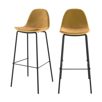 Henrik - Chaise de bar en velours jaune 75 cm  (lot de 2)