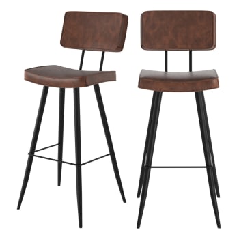 Texas - Chaise de bar marron en cuir synthétique 75.5 cm (lot de 2)