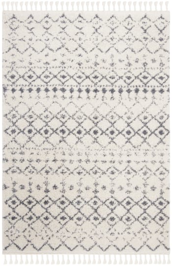 Berber fringe shag - Tapis de salon interieur en crème & gris fonce, 160 x 229 cm