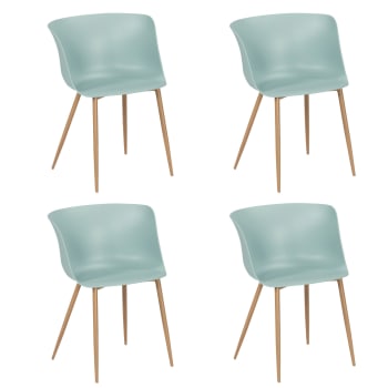 Olly - Lot de 4 fauteuils de table en polypropylène céladon et pieds en métal