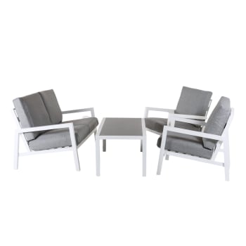 Conjunto de sofá 2 plazas, 2 sillones y mesita café de aluminio blanco