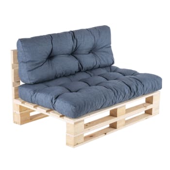 Sofá palé y cojín de asiento y respaldo azul