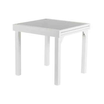 Mesa para jardín extensible de aluminio blanco y cristal 80 a 160cm