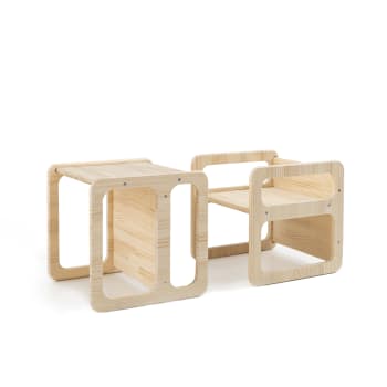 CUBE2 - Set 2 chaises enfants en bois pin couleur naturel Montessori.