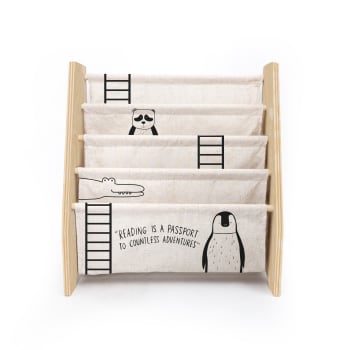 ANIMALS - Bücherregal aus Kiefer-Sperrholz und Textil mit Montessori-Tiermotiven