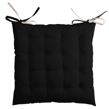 Galette de chaise bicolore à nouette coton noir 40x40 cm