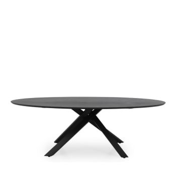 Cox - Table à manger ovale en bois et métal noir