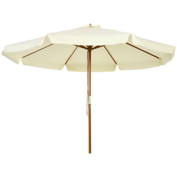 Parasol de jardin droit rond grande taille bambou polyester beige