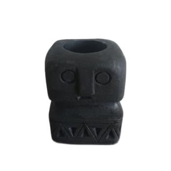 SUMBA - Kerzenhalter aus  Sandstein, Schwarz 8 x 10 x 8 cm