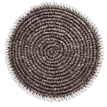 RAPHIA - Tovaglietta in rafia con conchiglie, nero D38 cm