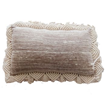 KIVI - Fodera per cuscino con frange, beige 30x50 cm