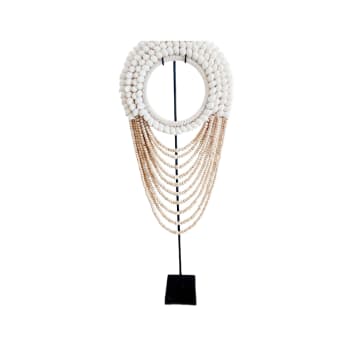 RUMBA - Collier en coquillages et perles de bois, blanc/beige L30 x H60 cm