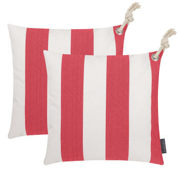 SANTORIN - Housses de coussin rayées rouge/blanc avec corde - Lot de 2-40x40
