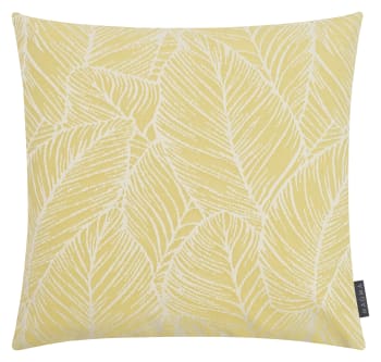 MADEIRA - Housse de coussin extérieur dralon motif végétal moutarde - 50x50