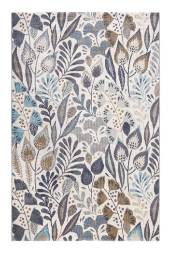 Lilly - Tapis exterieur thème floral bleu beige 160x225