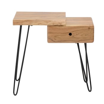 Table de chevet côté gauche 1 tiroir 1 plateau bois foncé naturel