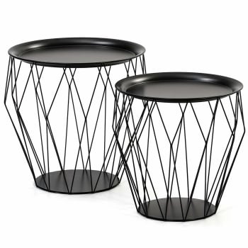 KABUL - Set de 2 Tables basses, plateau en noir et structure en métal noir
