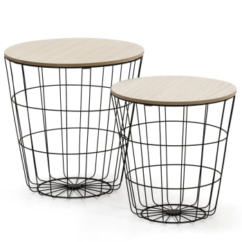 EVEREST - Juego 2 mesas de centro tapa de madera y estructura de metal en negro