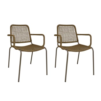Talim - Lot de 2 fauteuils de table d'extérieur en corde empilables