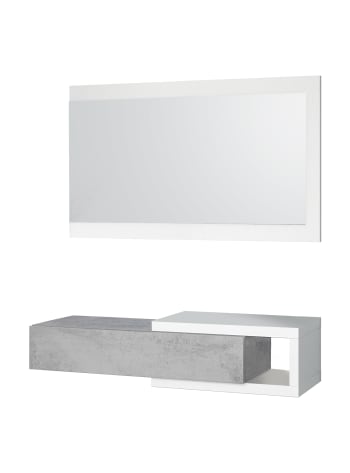 Mcallen - Meuble d'entrée avec miroir effet bois blanc et béton