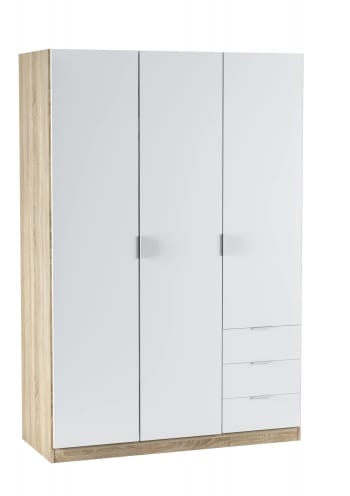 Allentown - Guardaroba 3 ante effetto legno bianco, rovere 121x52h180 cm