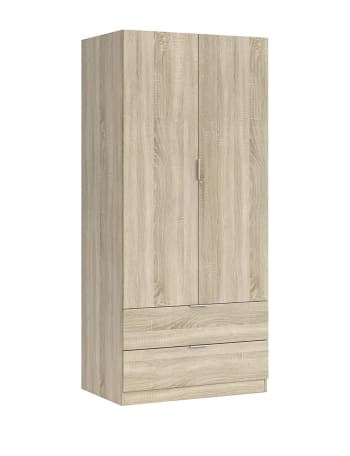 Burbank - Garde-robe avec 2 portes et 2 tiroirs effet bois chêne
