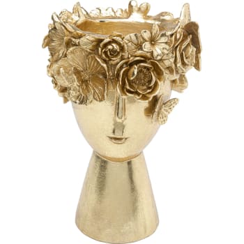 Flowercrown - Vase femme couronne de fleurs en polyrésine dorée H30