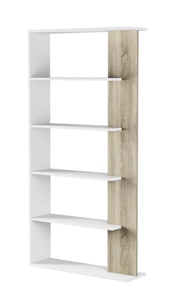 Columbia - Bibliothèque avec 5 étagères en blanc et effet bois chêne
