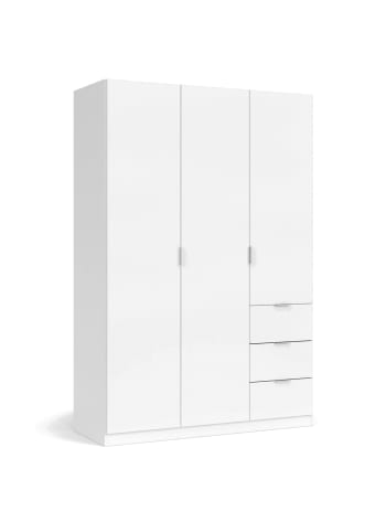 Fullerton - Garde-robe à 3 portes et 3 tiroirs effet bois blanc