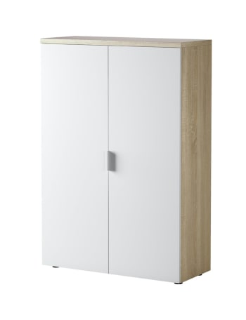 Armadio multiuso Ddijk, Mobile basso multifunzione, Armadietto a 2 ante,  79x40h96 cm, Bianco e Rovere