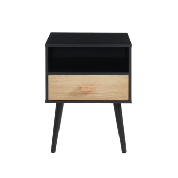 Ulos - Table de chevet   noir et effet bois et chêne  1 tiroir 40cm