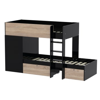 Twin - Lit superposé 90x190 armoire tiroirs noir naturel