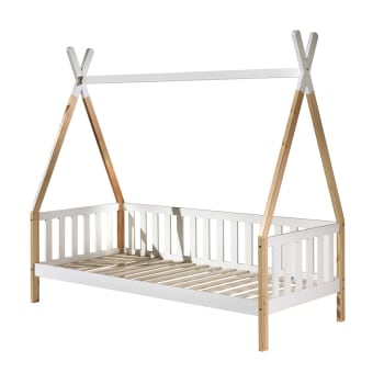LIT - Lit tipi barrière 90x200 sommier inclus beige blanc