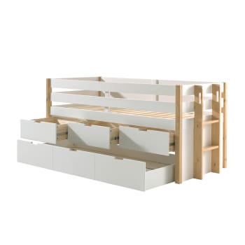 Margrit - Lit mi-hauteur 90x200 sommier tiroirs de lit inclus blanc naturel
