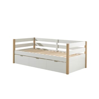 Margrit - Lit banquette 90x200 sommier tiroir de lit inclus blanc naturel
