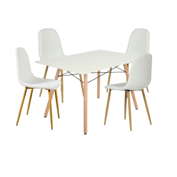Ensemble table et 4 chaises scandinave blanc  bois 110x70