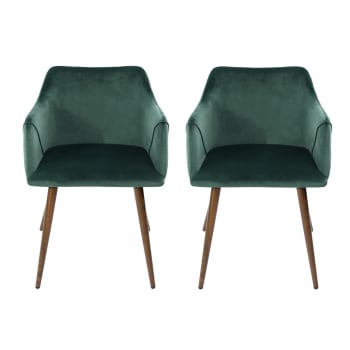 Lot de 2 chaises scandinaves velours vert pieds marron 53*54*75cm